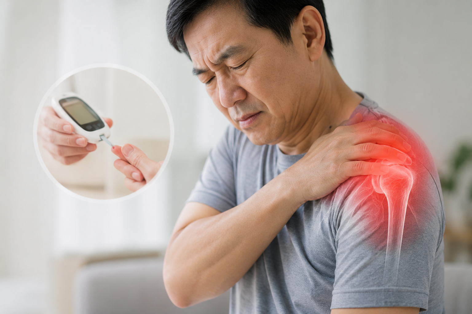 a diabetes patient having shoulder pain