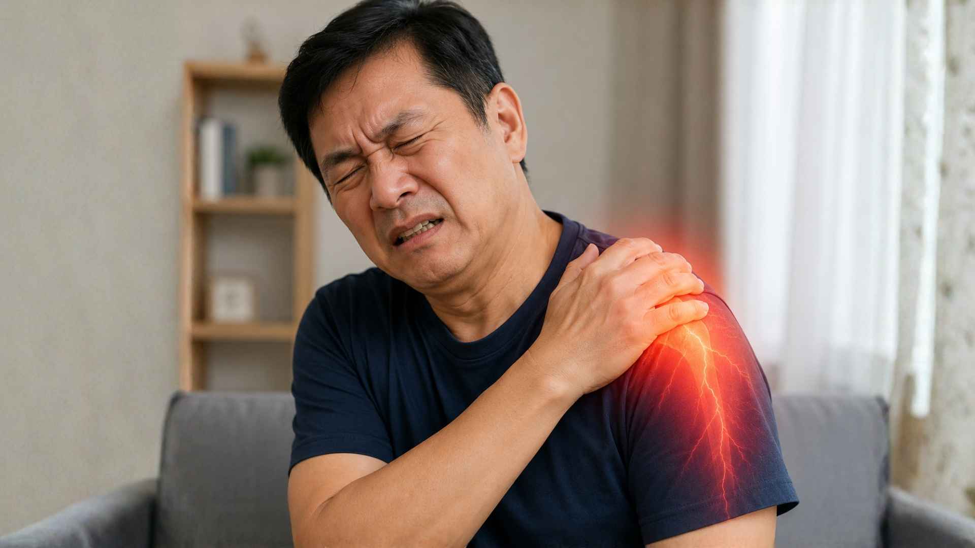 a man suffering burning pain on his shoulder