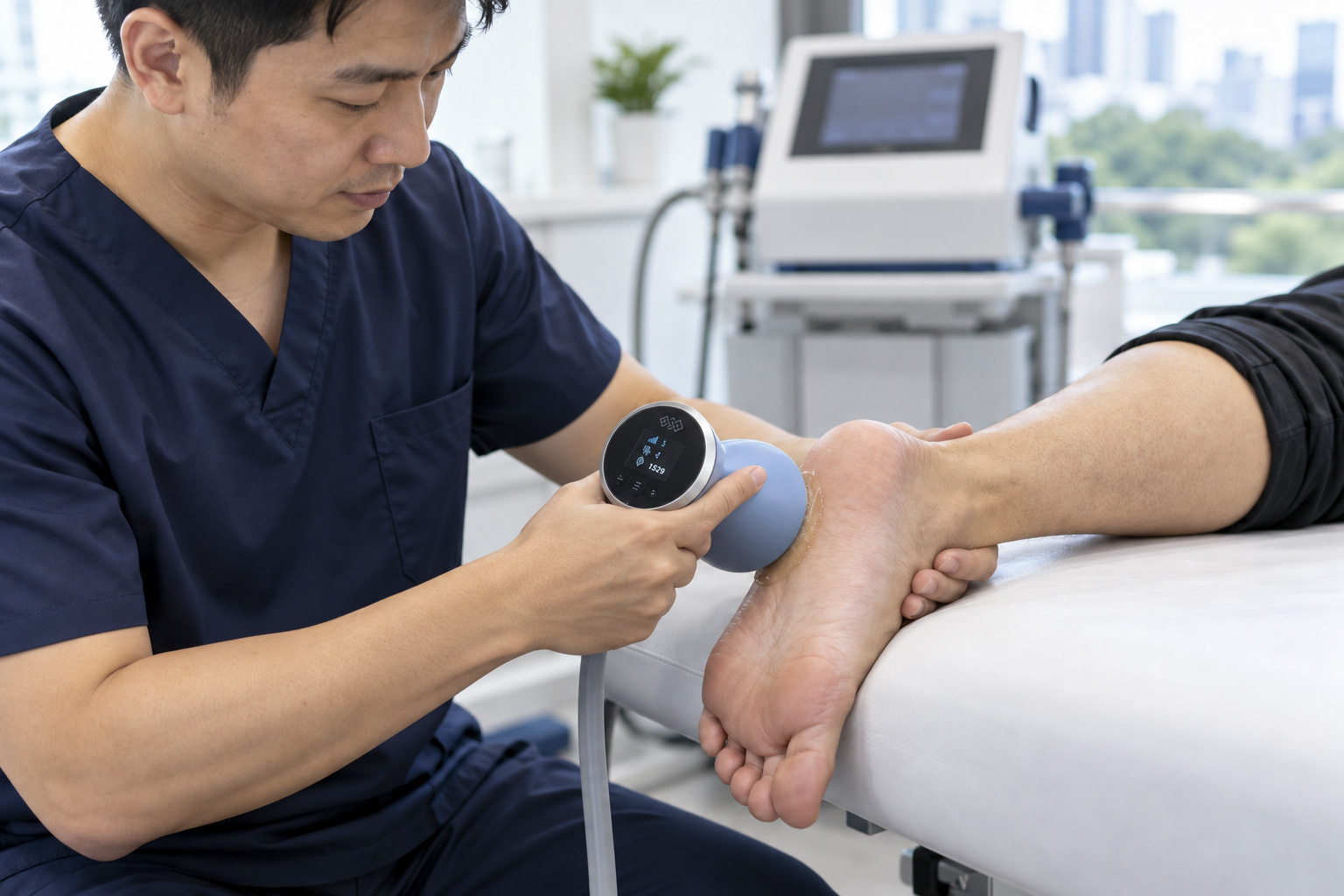 GP doctor Treats plantar fasciitis with shockwave therapy